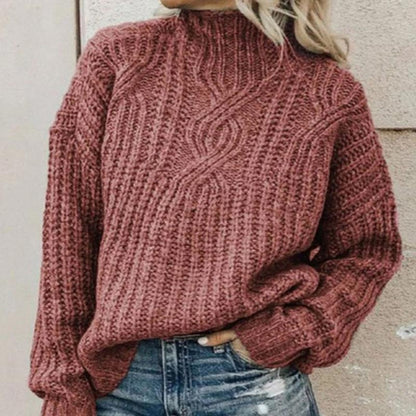 Varm dame-rullekravesweater - Oversized kabelstrik