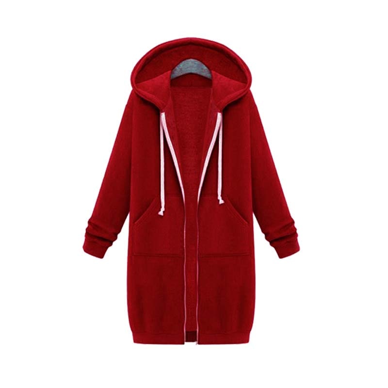 Warm Relaxed Women Longline Zip Hoodie - Cotton Blend