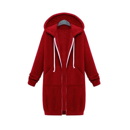 Warm Relaxed Women Longline Zip Hoodie - Cotton Blend
