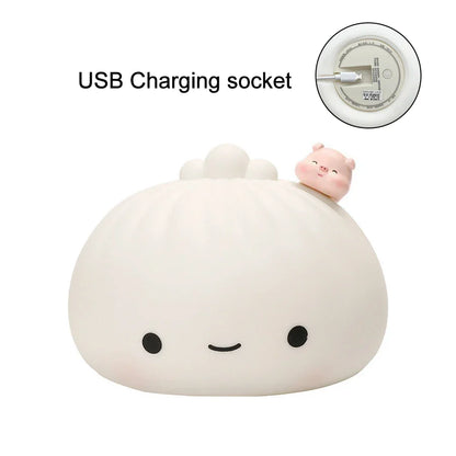 Natlampe Genopladelig LED Kanin Dumpling Tegneserie Sengebordslampe Efterår 2025 Børneværelse Blød Søvn Gave