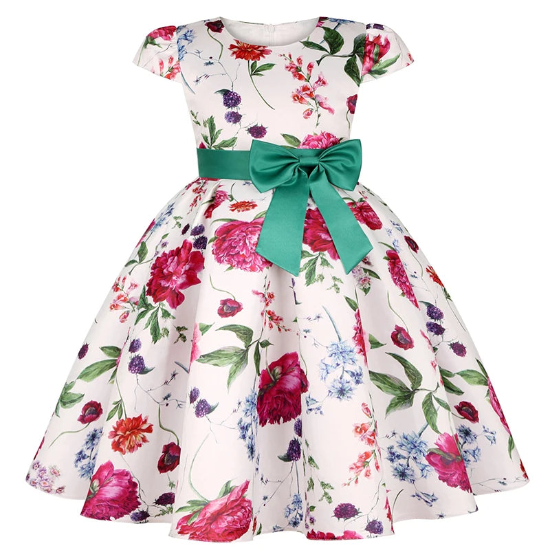Soft girls' dress - one-shoulder knee-length floral, polyester, for party or wedding