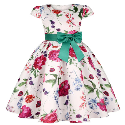 Soft girls' dress - one-shoulder knee-length floral, polyester, for party or wedding