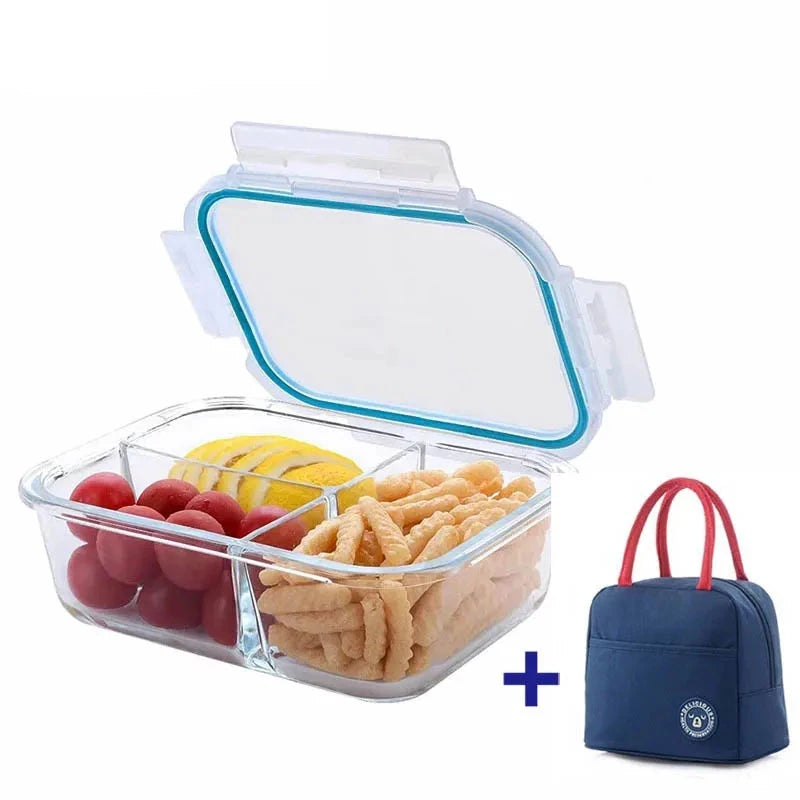 Microwavable Glass Bento Lunch Box with Thermal Bag - Leak-Proof Meal Prep Container