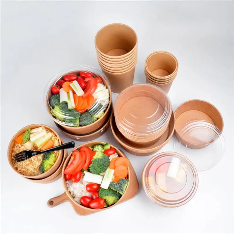 Eco-Friendly Reusable Kraft Soup Bowls with Lids - Perfect for Parties & Meal Prep, Pack of 20