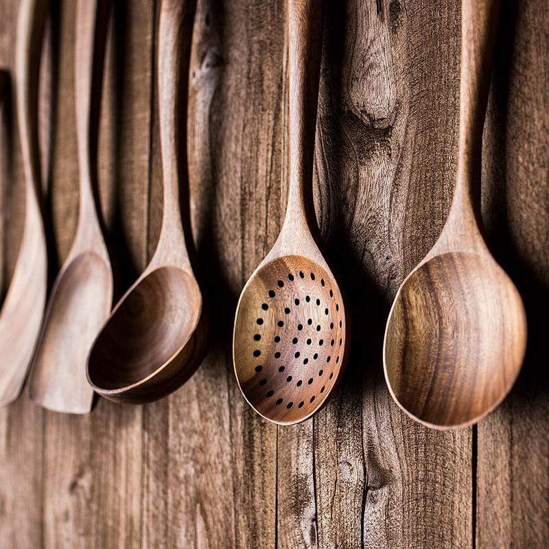 7pcs Teak Wooden Utensil Set – Premium Non-Scratch Kitchen Tools, Handcrafted Teak for Long-Lasting Durability