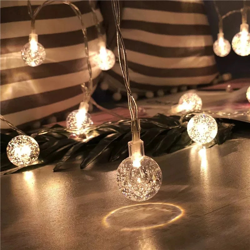 Battery-Powered LED Bubble Ball String Lights - 20 Bright Fairy Lights for Christmas, Weddings, and Party Decor, 3m Festive Garland