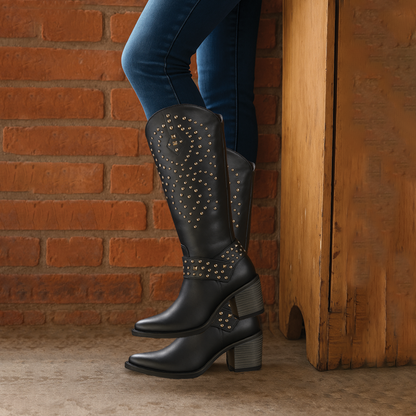 Supportive Women's Knee-High Boots - Studded Leather