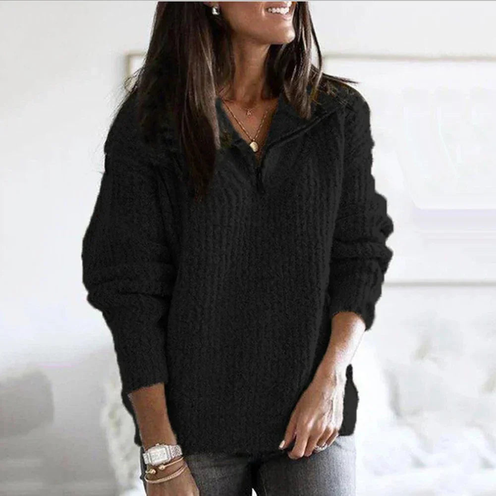 Soft Women's Half Zip Pullover - Relaxed Knit For Autumn