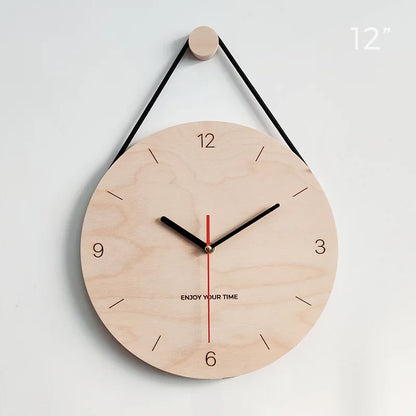 Wooden Wall Clock 12 Inch Hanging Rope Minimalist Round Clock Fall 2025 Rustic Home Decor Cozy Living Room Accent