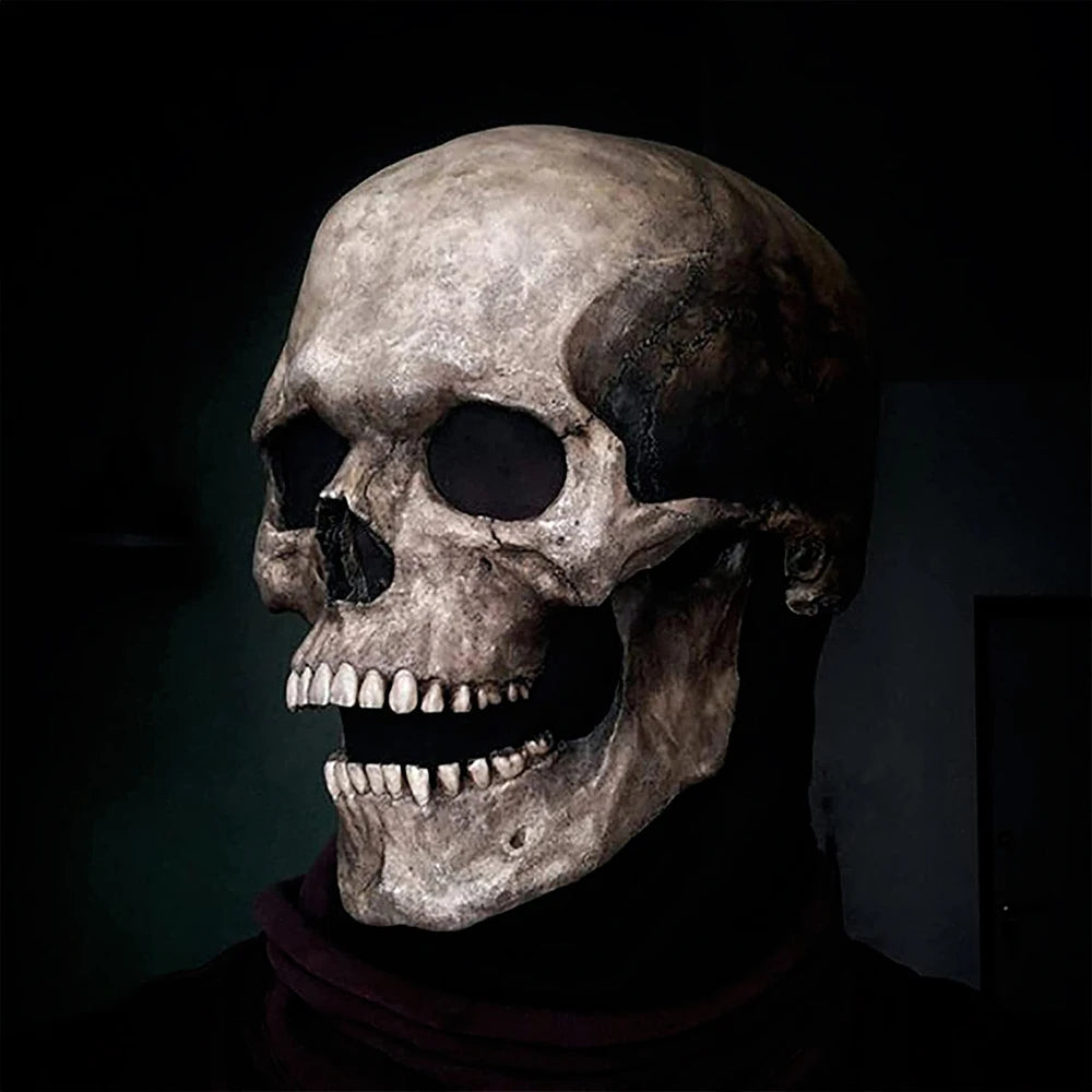 Full-Head Skull Silicone Horror Mask with Movable Jaw for Adults Halloween 2026
