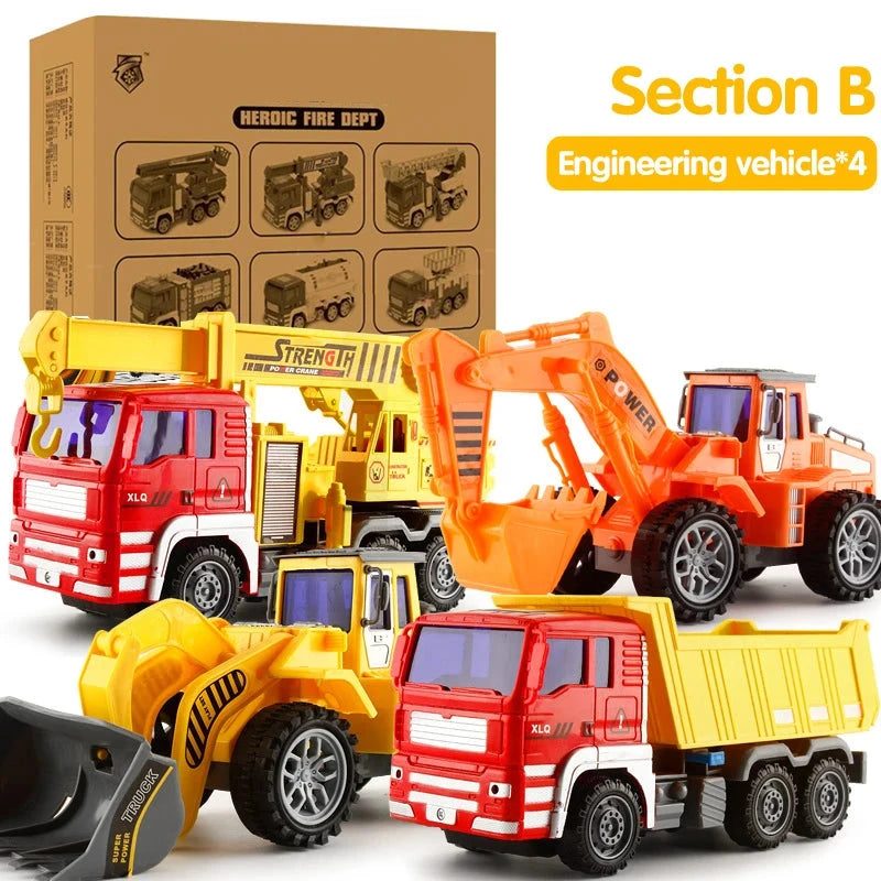 Fireman & Sanitation Vehicle Toy Set - Educational Cars with Water Spray Feature for Kids