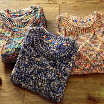 Soft Textured Men’s Sweater - Crewneck Knit, Cotton Casual