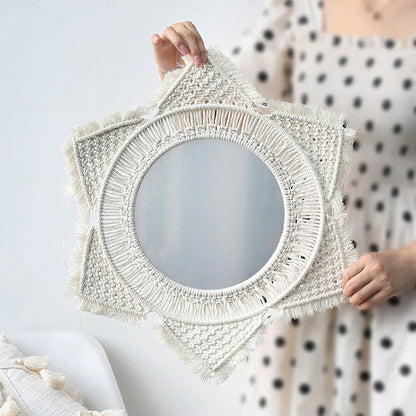 Set di Specchi Macramè con Frangia in Cotone Specchi da Parete Boho Appendibili Autunno 2025 Decorazione Accogliente per Cameretta Regalo per la Casa