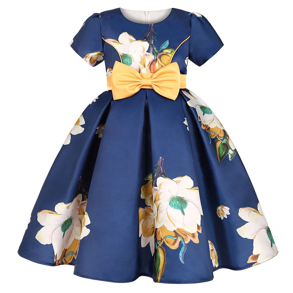 Soft girls' dress - one-shoulder knee-length floral, polyester, for party or wedding