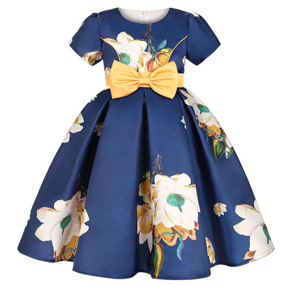 Soft girls' dress - one-shoulder knee-length floral, polyester, for party or wedding