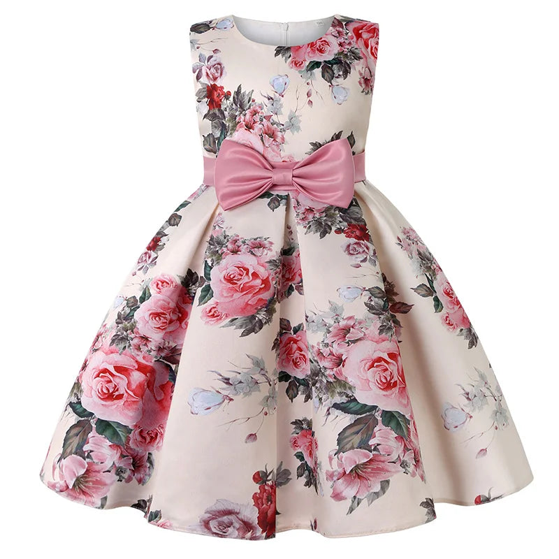 Soft girls' dress - one-shoulder knee-length floral, polyester, for party or wedding