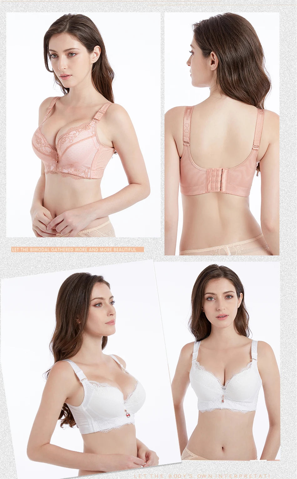 Flattering women's lace push-up bra - underwire 3/4 cup, nylon blend, everyday lingerie