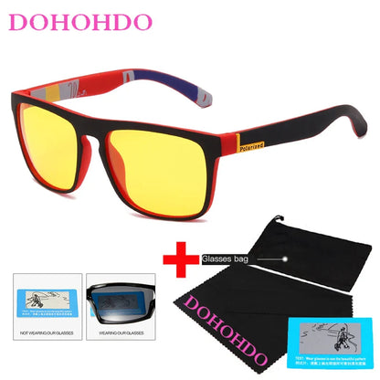 Occhiali da sole polarizzati visione notturna unisex montatura quadrata UV400 anti-riflesso occhiali da guida tendenza autunno 2025