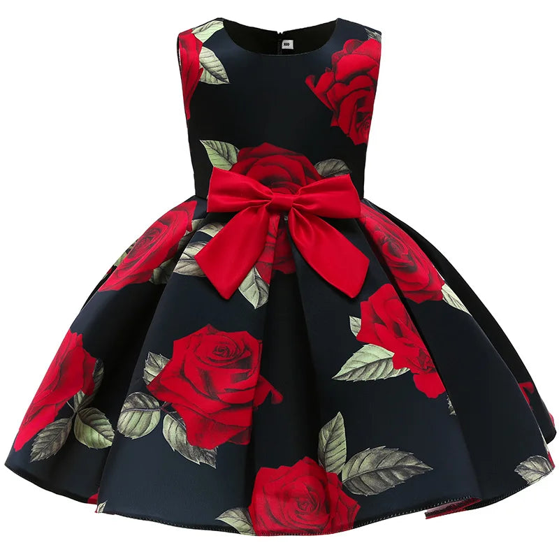 Soft girls' dress - one-shoulder knee-length floral, polyester, for party or wedding