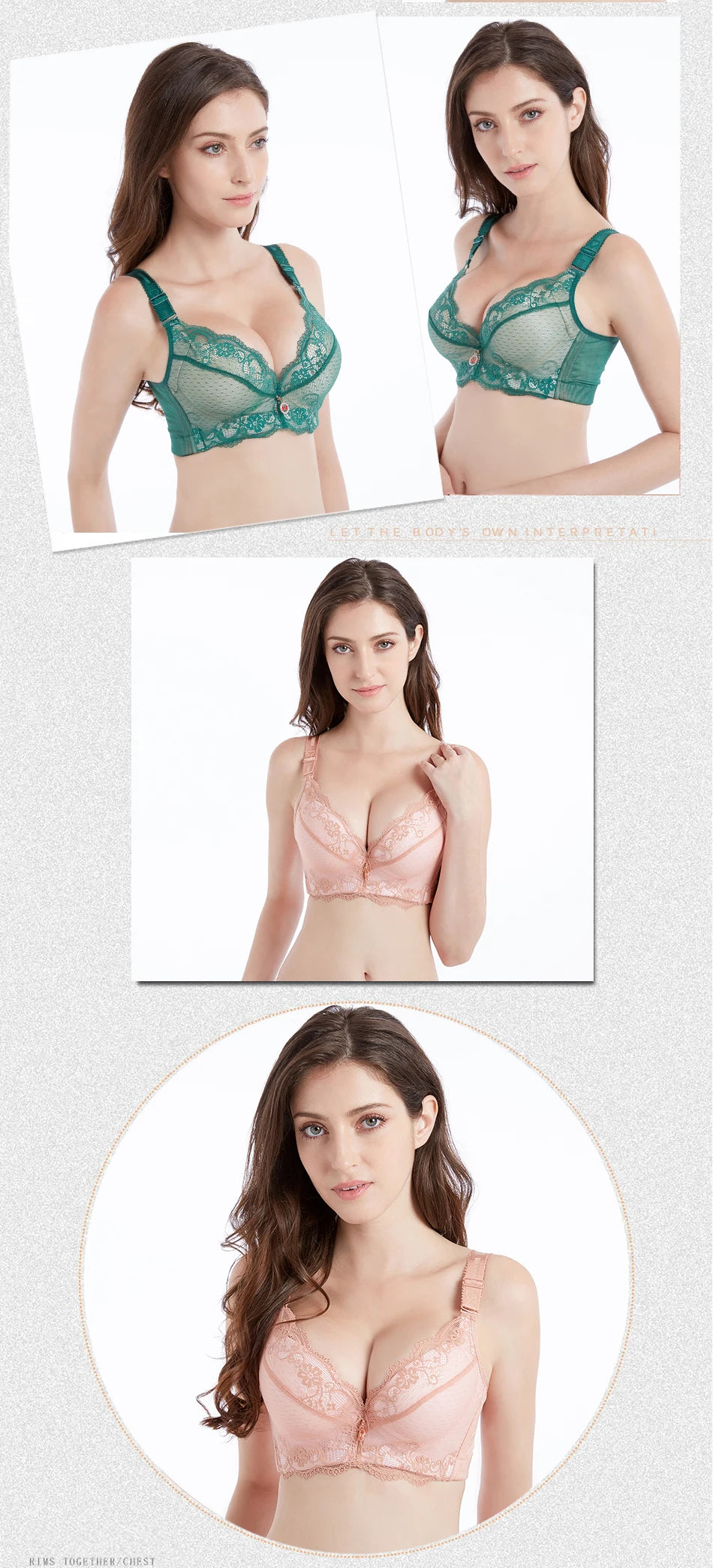 Flattering women's lace push-up bra - underwire 3/4 cup, nylon blend, everyday lingerie