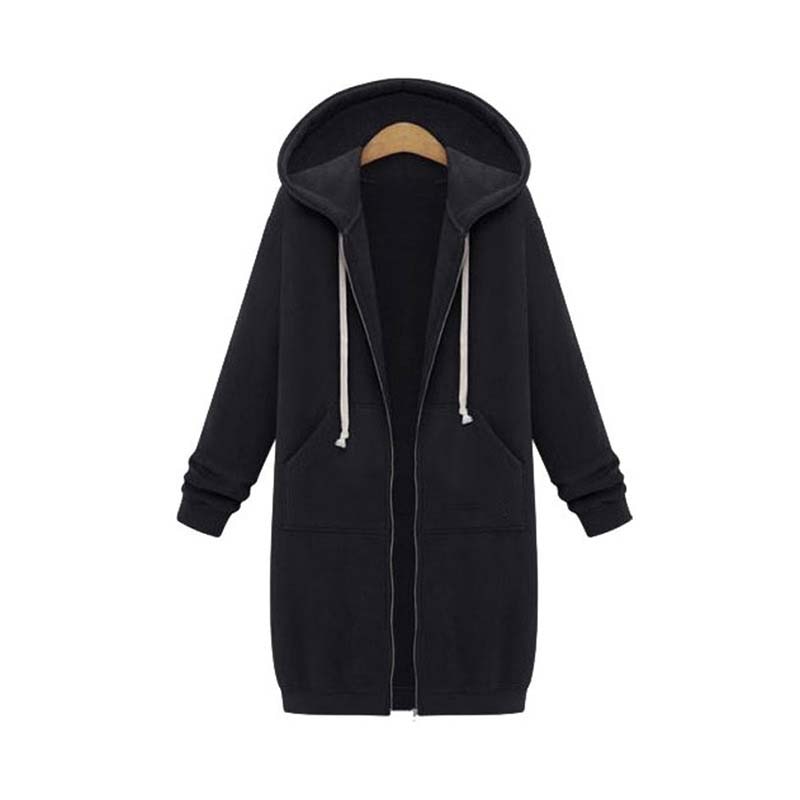 Warm Relaxed Women Longline Zip Hoodie - Cotton Blend