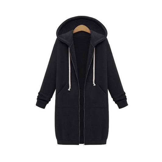 Warm Relaxed Women Longline Zip Hoodie - Cotton Blend