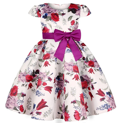 Soft girls' dress - one-shoulder knee-length floral, polyester, for party or wedding