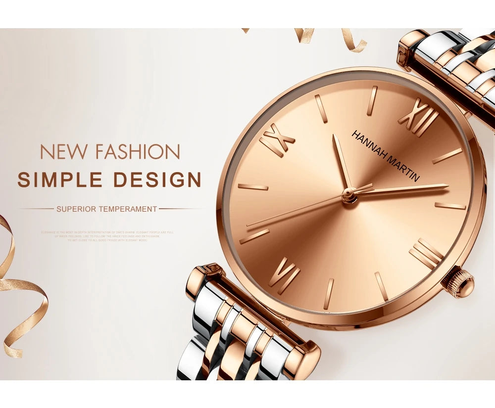 Timeless women's rose gold quartz wristwatch - stainless steel water-resistant minimalist round dial