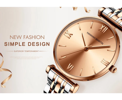 Timeless women's rose gold quartz wristwatch - stainless steel water-resistant minimalist round dial