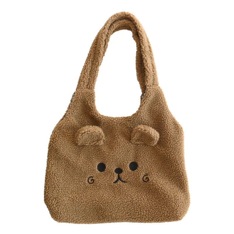 Tragetasche Weiches Plüsch Cartoon Stickerei Schultertasche Winter 2025 Gemütlicher Kunstlammfell Shopper Geschenk