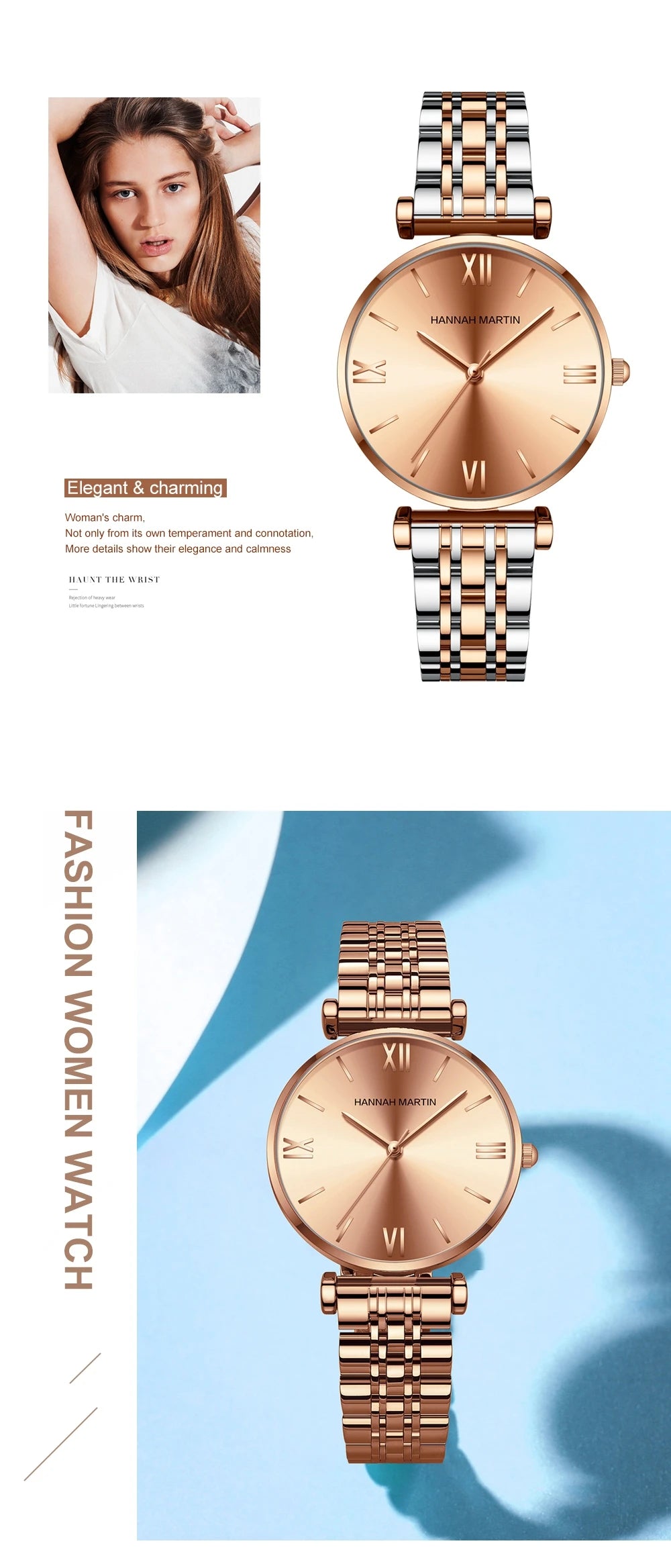 Timeless women's rose gold quartz wristwatch - stainless steel water-resistant minimalist round dial
