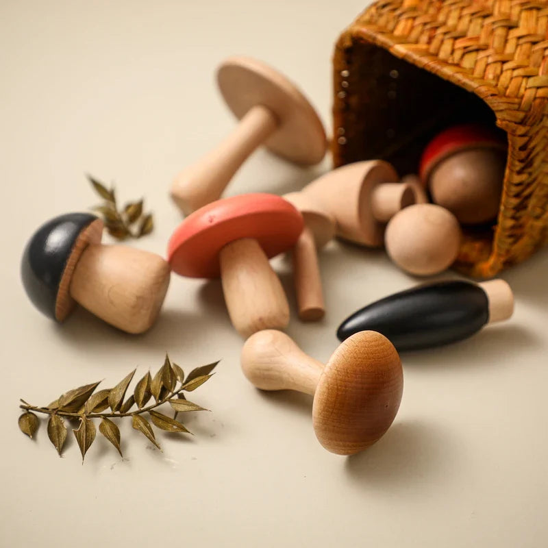 Wooden Toys Montessori Mushroom Blocks Set Kids Educational Grasping Matching Toy Back To School 2025 Eco Friendly