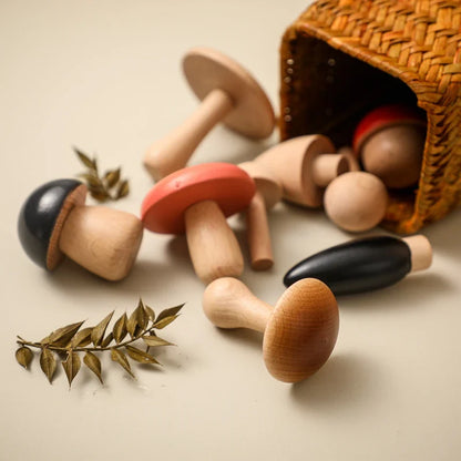 Wooden Toys Montessori Mushroom Blocks Set Kids Educational Grasping Matching Toy Back To School 2025 Eco Friendly