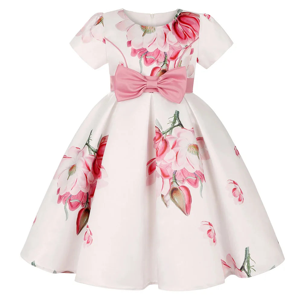 Soft girls' dress - one-shoulder knee-length floral, polyester, for party or wedding