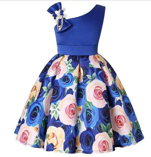 Soft girls' dress - one-shoulder knee-length floral, polyester, for party or wedding