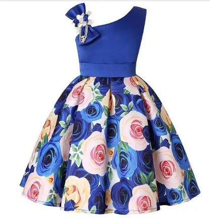 Soft girls' dress - one-shoulder knee-length floral, polyester, for party or wedding