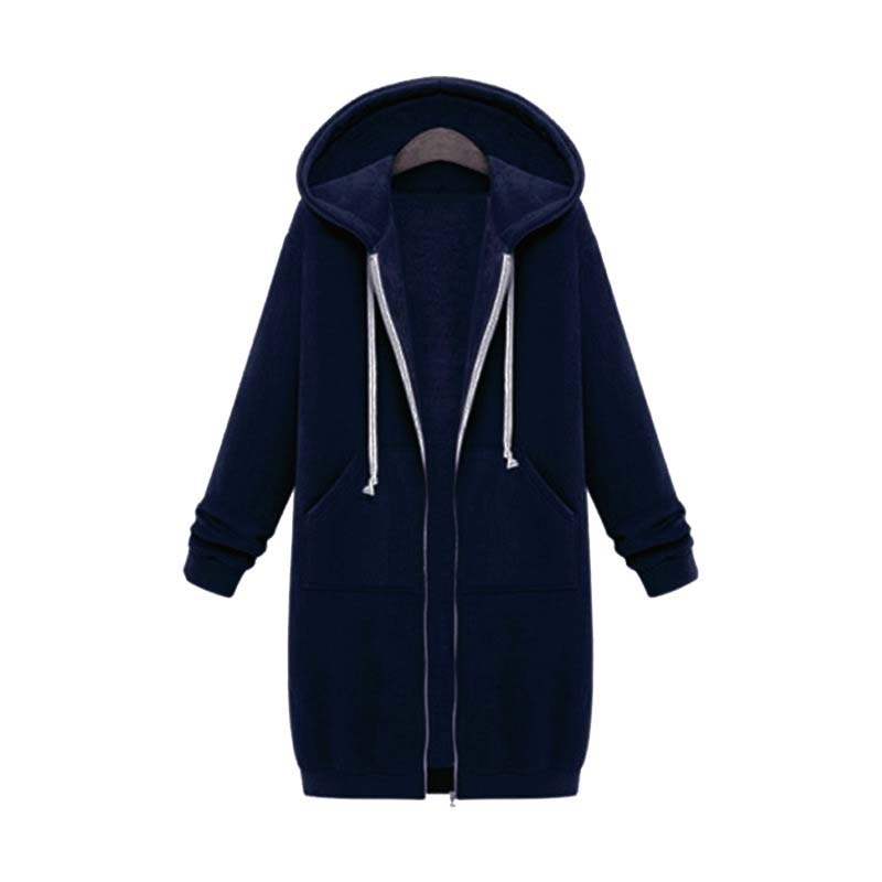 Warm Relaxed Women Longline Zip Hoodie - Cotton Blend