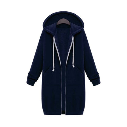 Warm Relaxed Women Longline Zip Hoodie - Cotton Blend