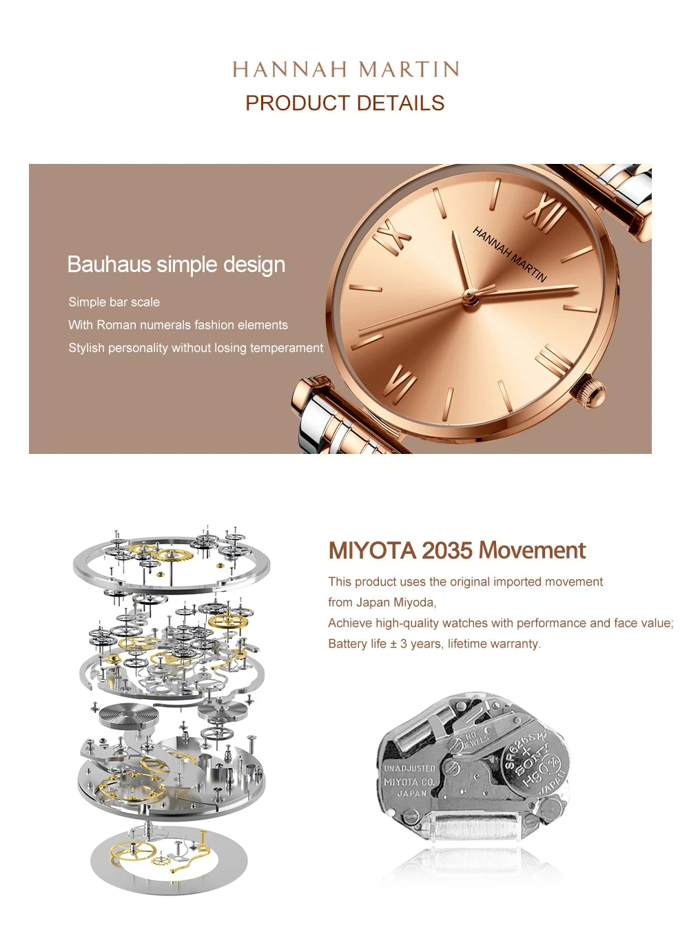 Timeless women's rose gold quartz wristwatch - stainless steel water-resistant minimalist round dial