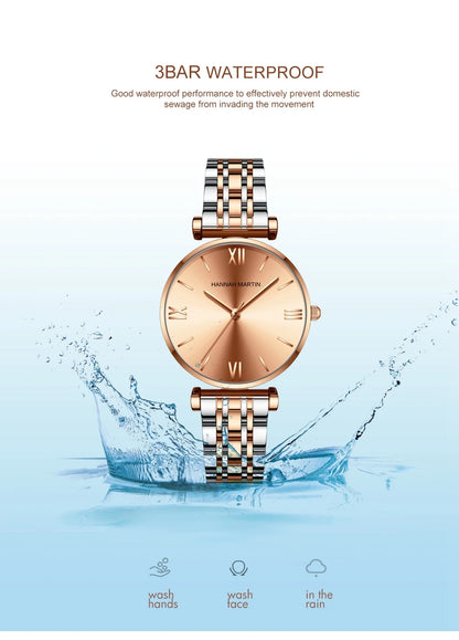 Timeless women's rose gold quartz wristwatch - stainless steel water-resistant minimalist round dial