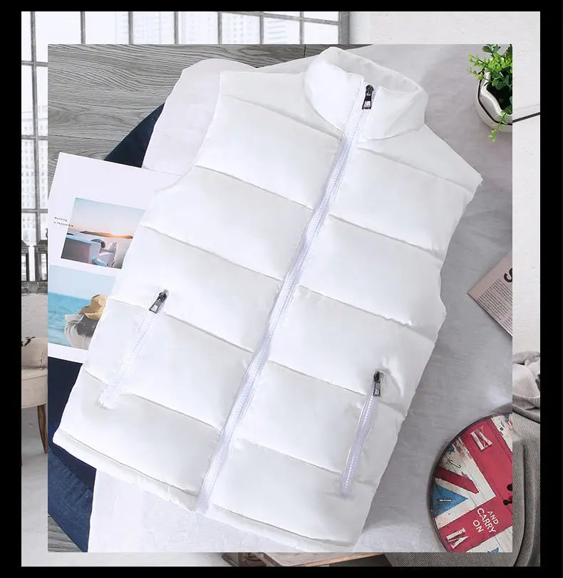 Warm Slim Men’s Puffer Vest - Stand Collar, Polyester, Casual