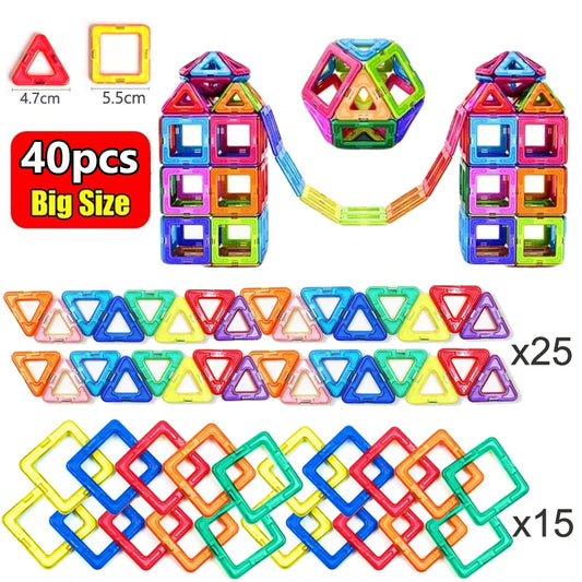 Educational Magnetic Building Blocks Set - 40-Piece Colorful Constructor Toys for Kids, Triangle & Square Shapes, Fun Learning Activity