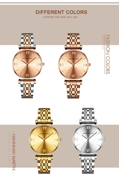 Timeless women's rose gold quartz wristwatch - stainless steel water-resistant minimalist round dial