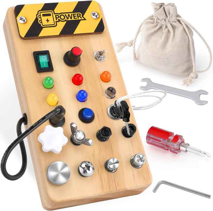 Tablero de entrenamiento sensorial Montessori para niños, juguete educativo de madera con luces LED, regalo de aprendizaje temprano para bebés