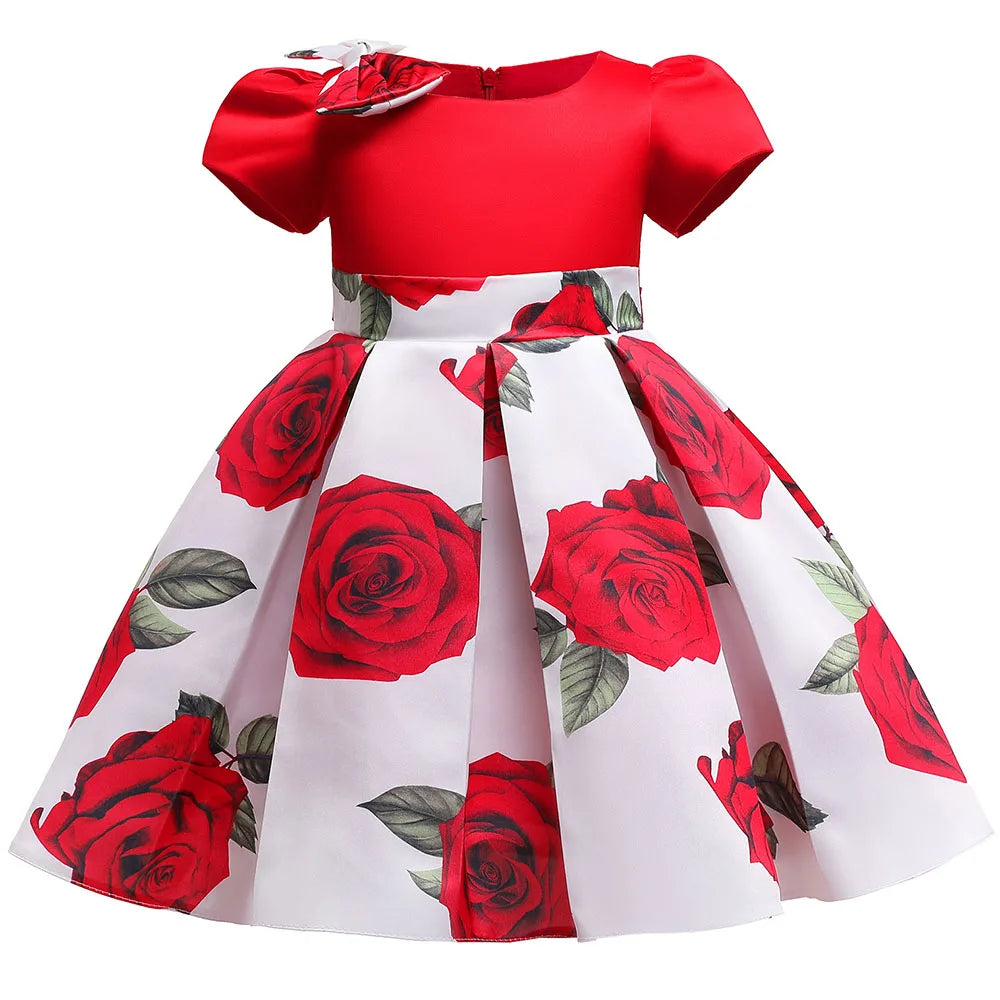 Soft girls' dress - one-shoulder knee-length floral, polyester, for party or wedding