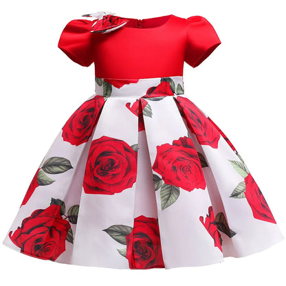 Soft girls' dress - one-shoulder knee-length floral, polyester, for party or wedding