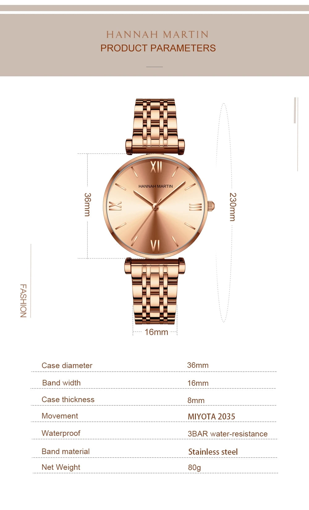 Timeless women's rose gold quartz wristwatch - stainless steel water-resistant minimalist round dial