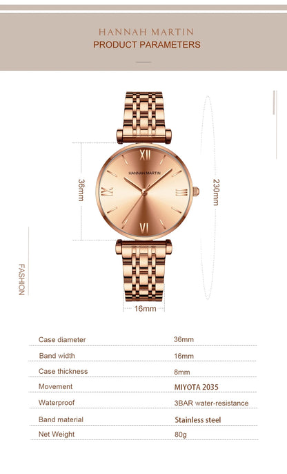 Timeless women's rose gold quartz wristwatch - stainless steel water-resistant minimalist round dial