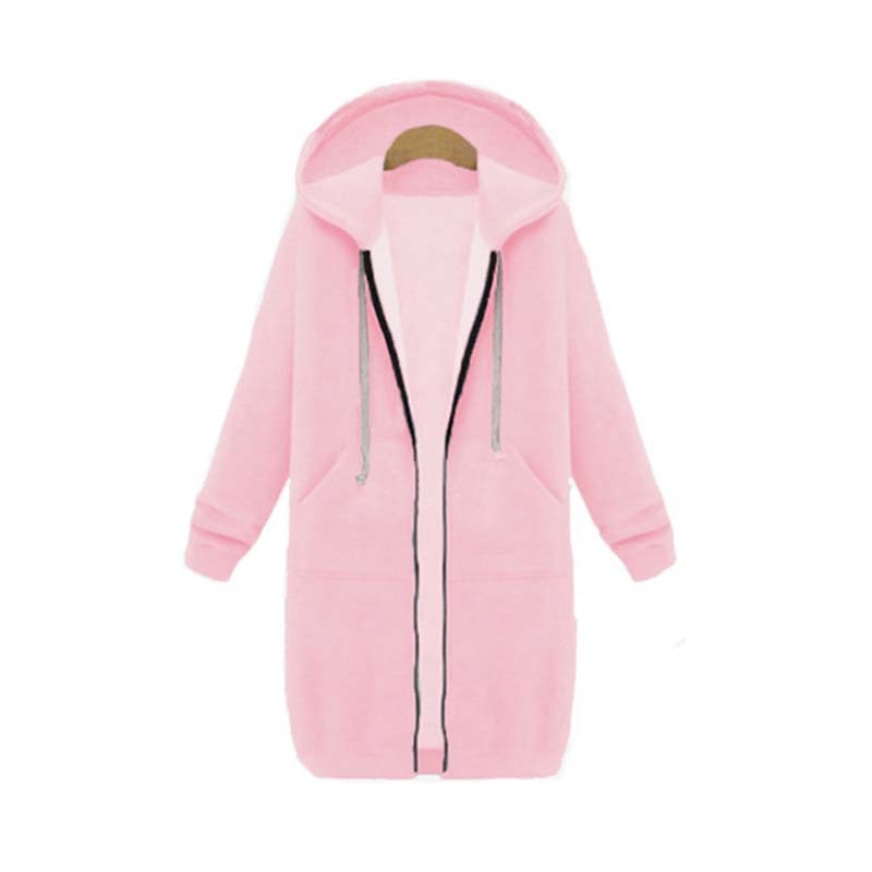 Warm Relaxed Women Longline Zip Hoodie - Cotton Blend