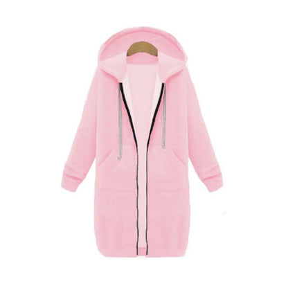 Warm Relaxed Women Longline Zip Hoodie - Cotton Blend